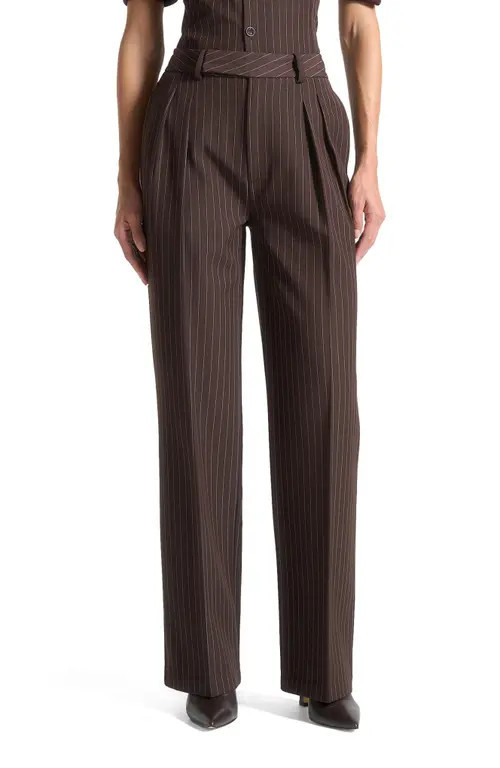 Manière De Voir Julie Pinstripe Twin Pleat Tailored Trousers in Brown at Nordstrom, Size 4 | Nordstrom