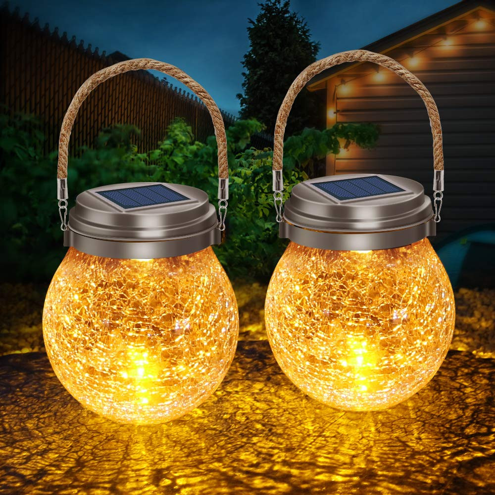 DBF Solar Lantern Crackle Glass Ball, Amber Warm Solar Lanterns Outdoor Waterproof Solar Garden D... | Amazon (US)
