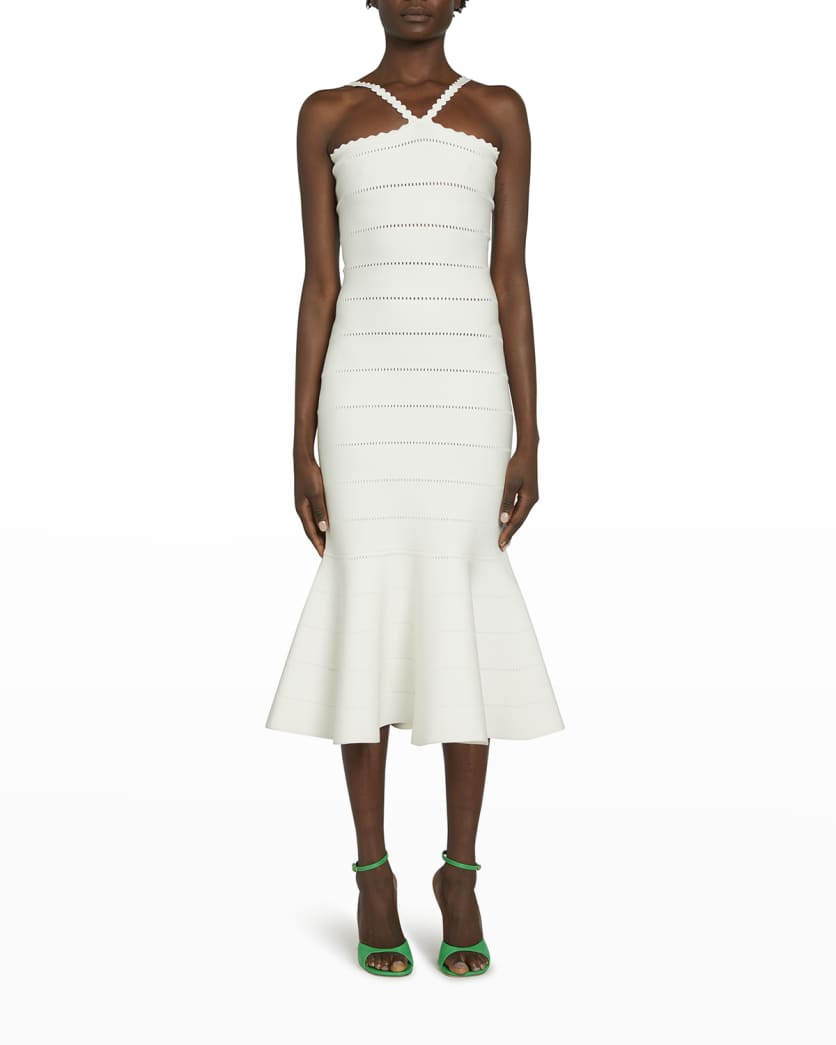 Scalloped-Strap Flare Midi Dress | Neiman Marcus