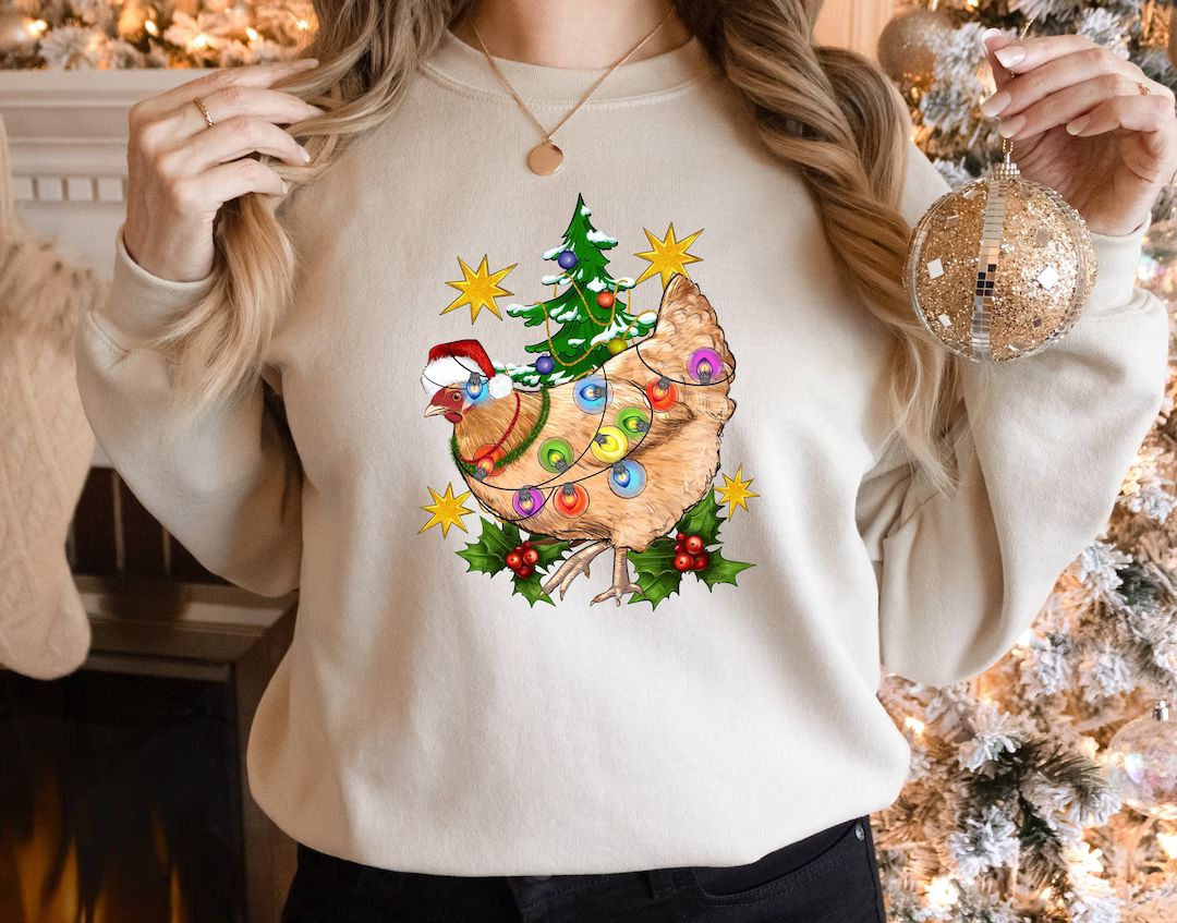 Christmas Chicken Sweatshirt,Funny Christmas Tshirt,Ugly Christmas Tee,Chicken Lover Gift,Christm... | Etsy (US)