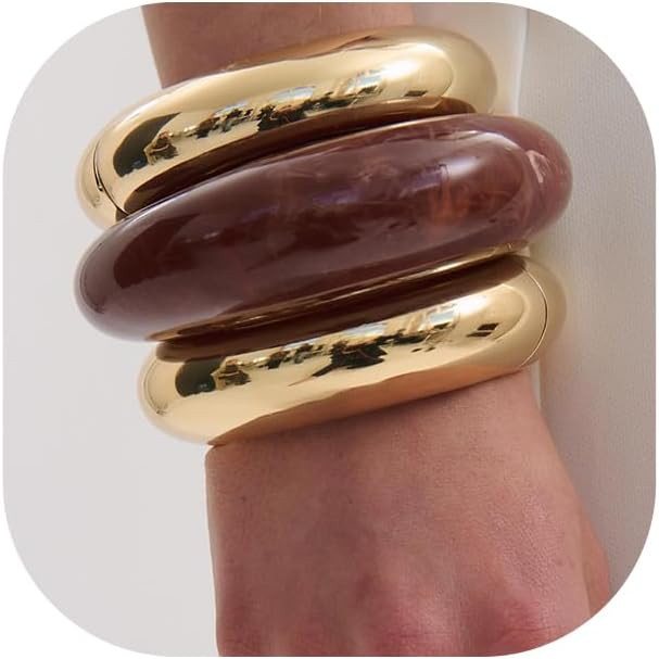 Acrylic Bangle bracelet for Women Gold Open Chunky Bracelet Colorful Resin Cuff Bracelet Stack Ar... | Amazon (US)