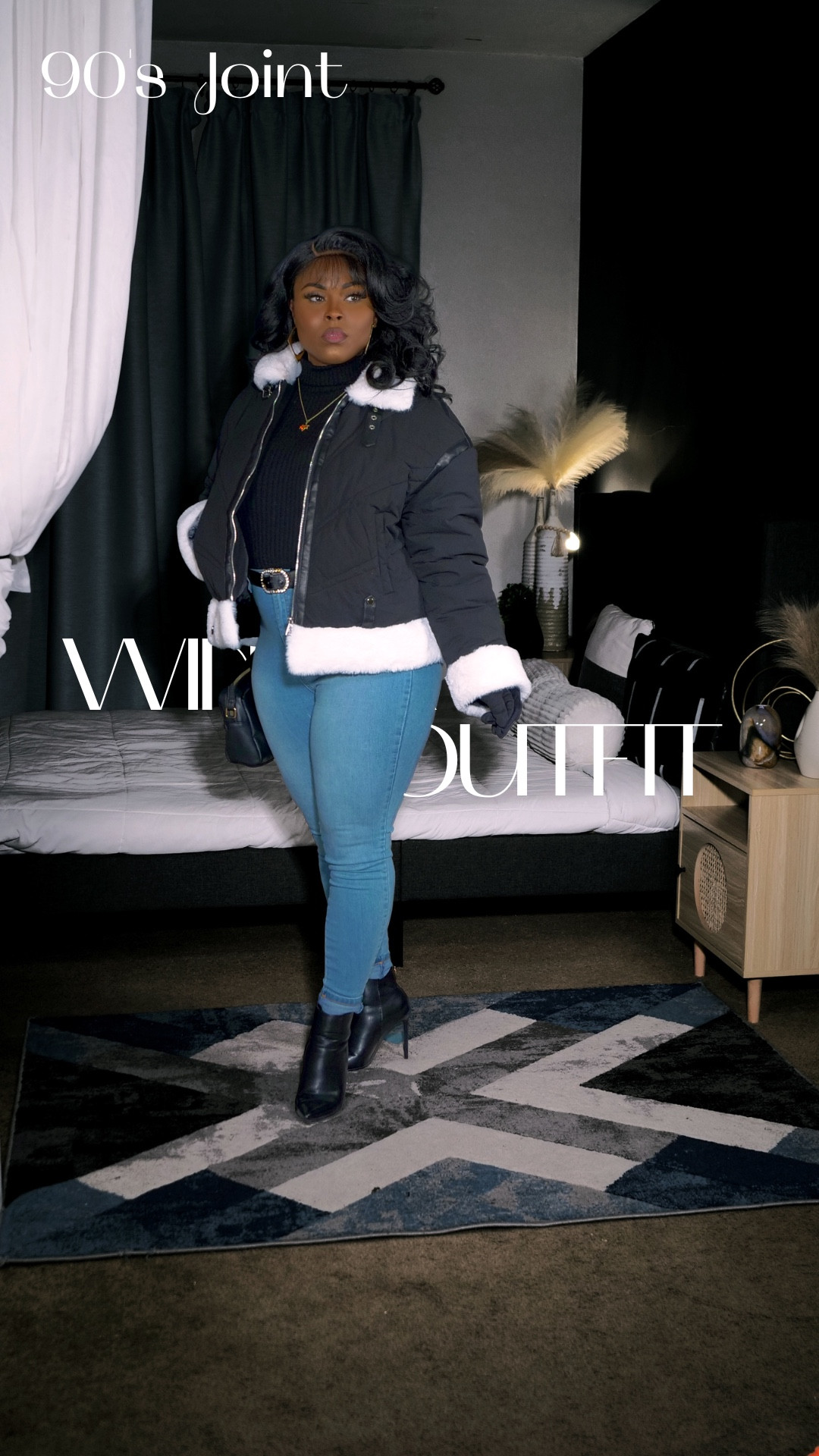 90’s inspired Winter outfit. Classic high waisted jeans, black heeled booties, black and white coat with fur trimmings, and a classic camera purse bag. 

#LTKMidsize #LTKStyleTip #LTKPetite