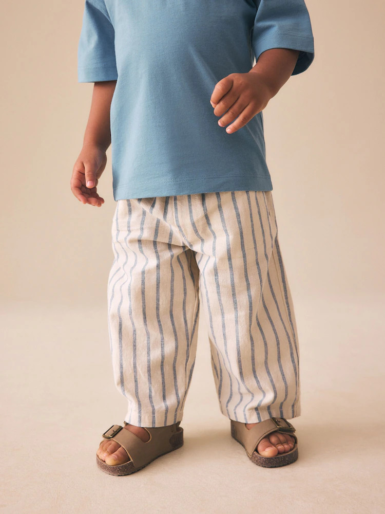 Blue/Ecru Wide Fit Linen Blend Pull on Trousers (3mths-7yrs) | Next US