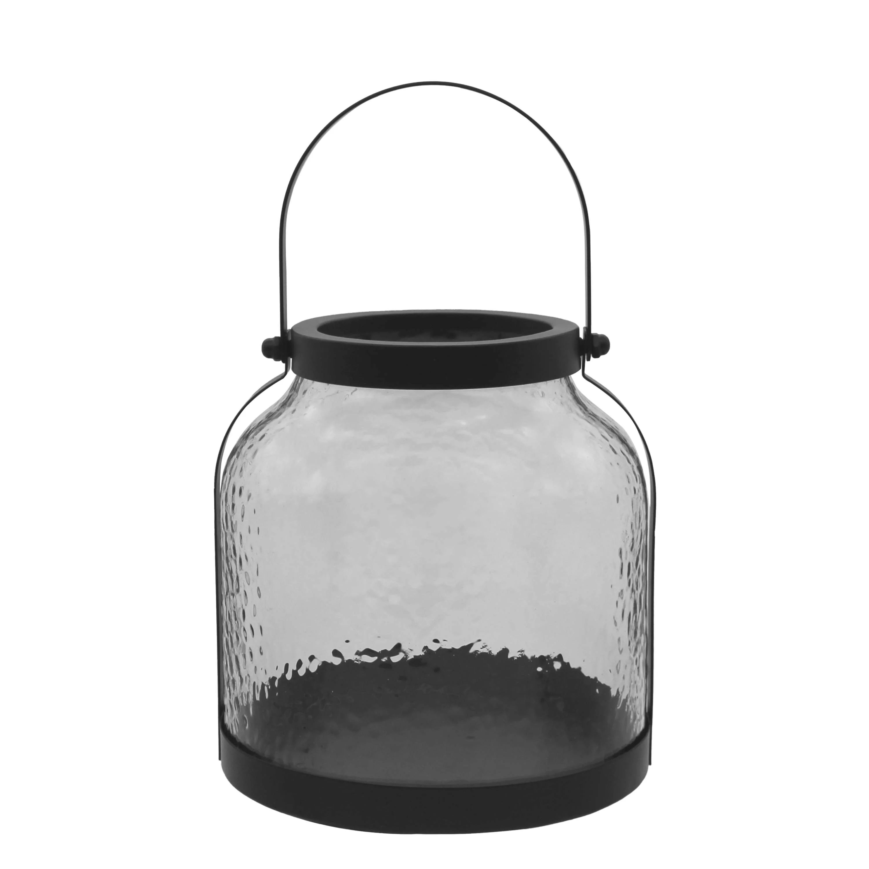 Better Homes & Gardens 8" Black Metal Hammered Glass Lantern, Medium | Walmart (US)