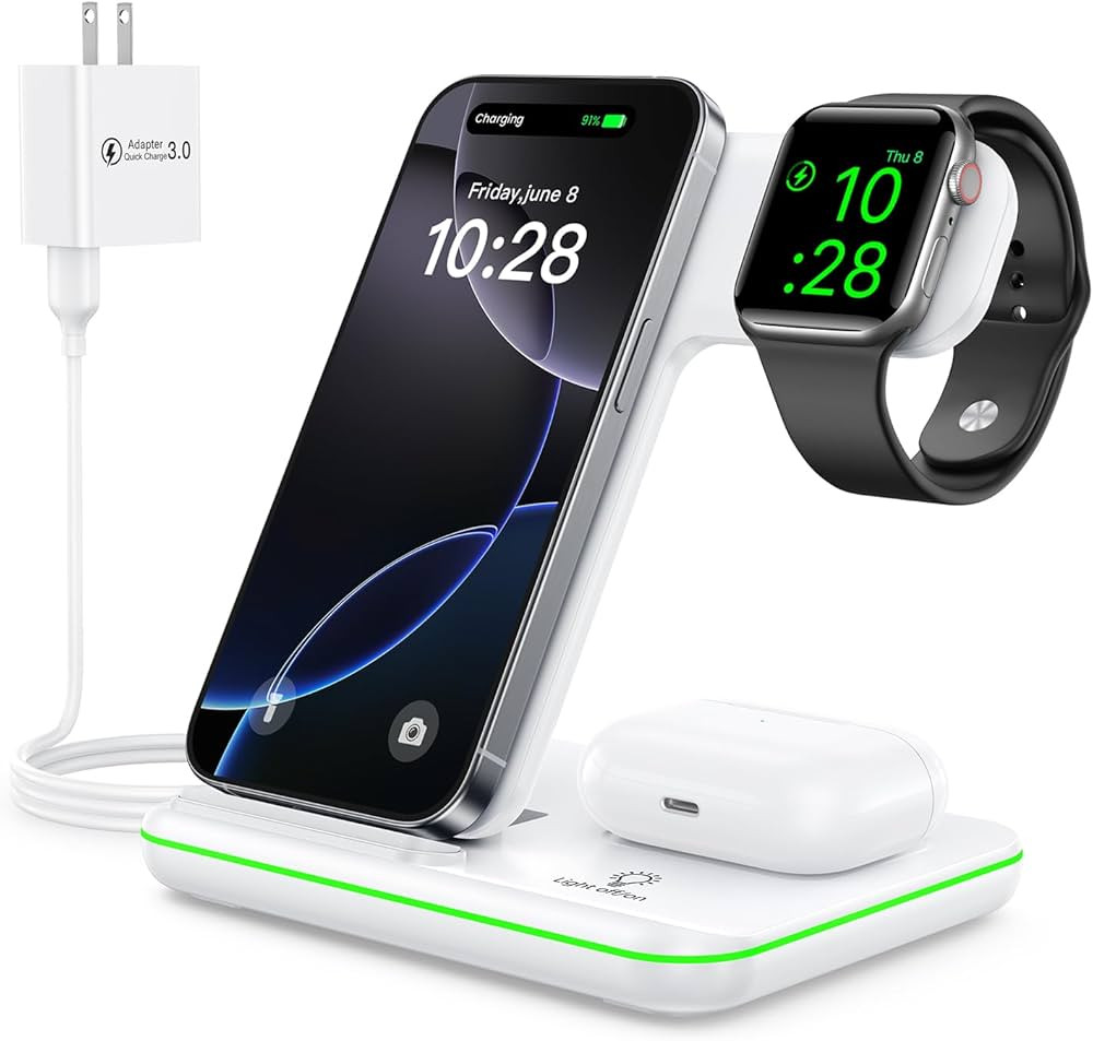 WAITIEE Wireless Charger 3 in 1, 15W Fast Charging Station for Apple Watch 10/9/8/Ultra 2/Ultra/S... | Amazon (US)