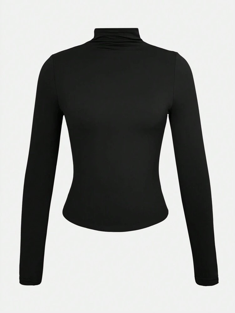 XLLAIS Long Sleeve High Neck Basic T Shirt 2025 Double Layer Elastic Tight Fitting Top | SHEIN