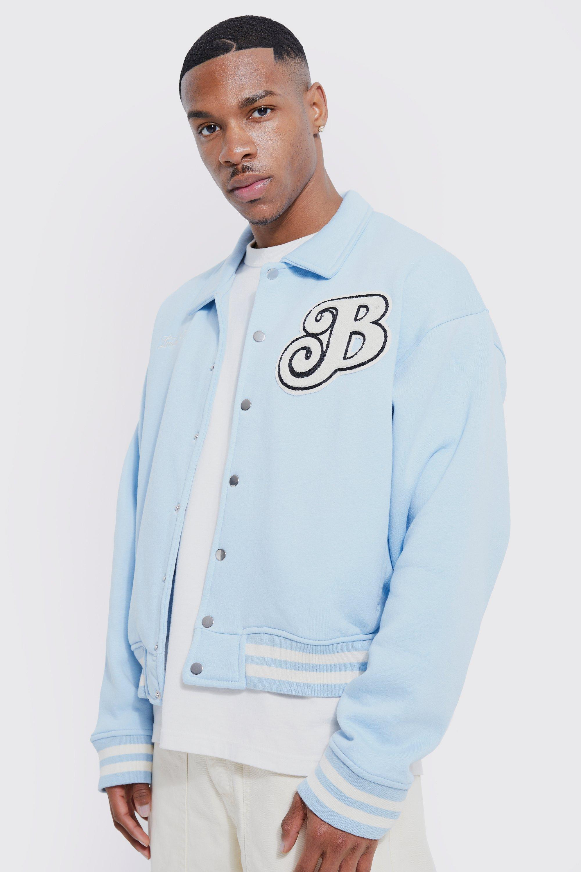 Boxy B Badge Jersey Varsity Jacket | boohooMAN (DE, IE & UK)