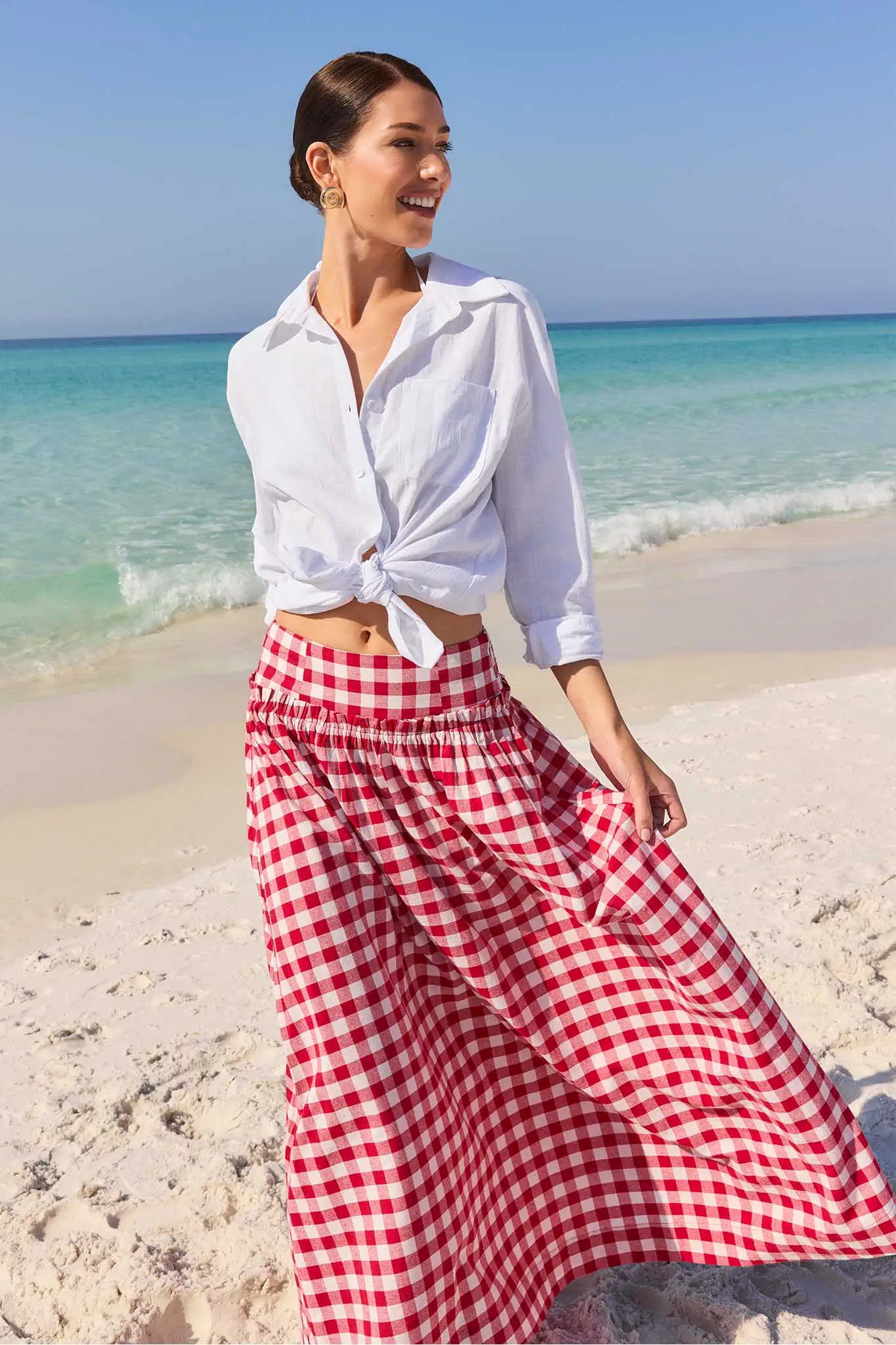 Allie Red Gingham Maxi Skirt | Avara