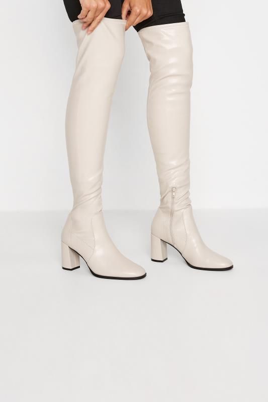 LTS Cream Heeled Over The Knee Boots In Standard D Fit | Long Tall Sally