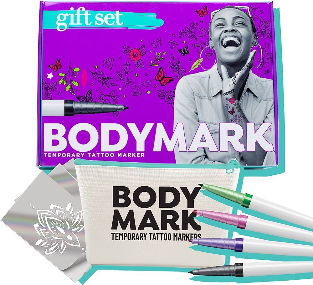 BodyMark Gift Set Temporary Tattoo Marker for Skin, Premium Brush Tip, 4 Count Pack of Assorted C... | Amazon (US)