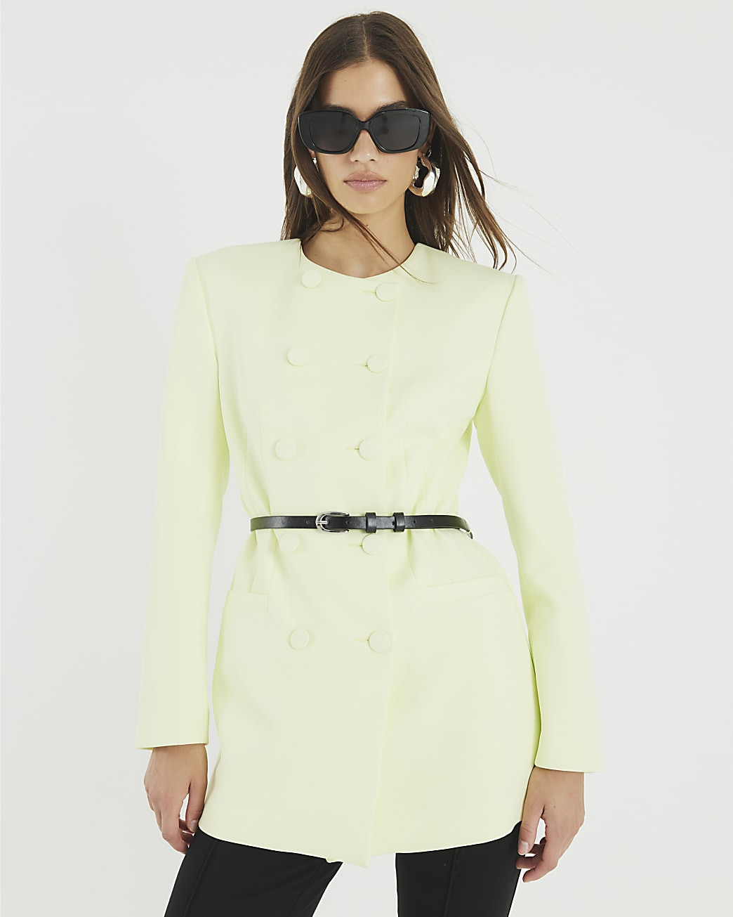 Green Structured Belted Blazer | River Island UK & IE