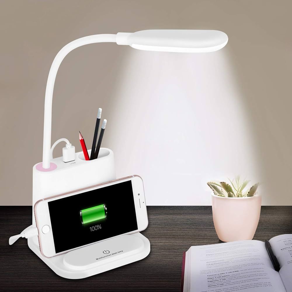 LED Desk Lamp, NovoLido Rechargeable Lamp with USB Charging Port/Pen Holder/Phone Holder, Small S... | Amazon (US)