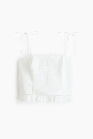 H & M - Top mit Bindeträgern und Broderie Anglaise - Elfenbein | H&M (DE, AT, CH, NL, FI)