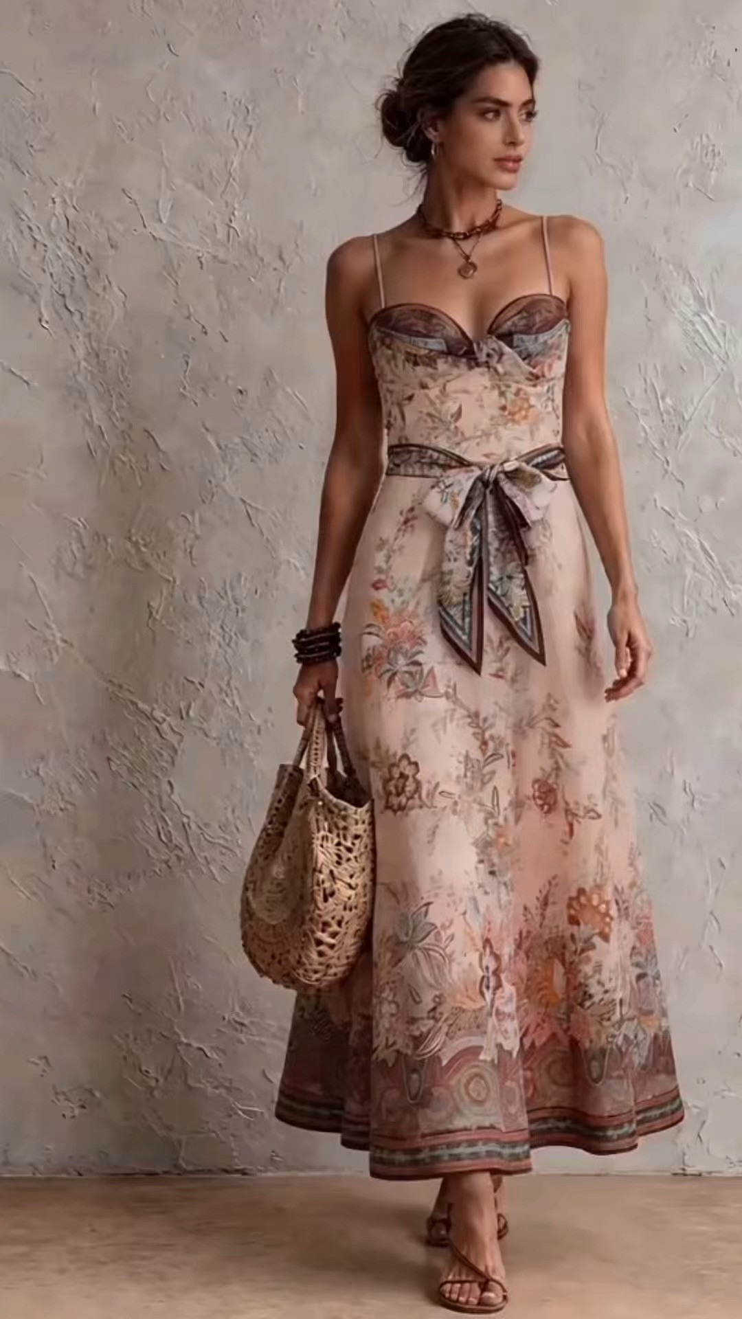 Boho vintage floral midi slip dress with matching printed tie belt for effortless warm-weather charm ✨ 

 #LTKootd #LTKOver40 #LTKWedding