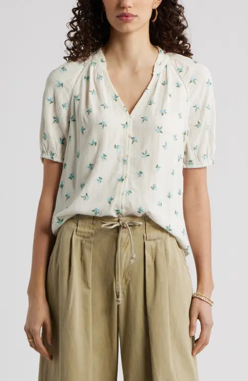 Treasure & Bond Floral Button-Up Top in Ivory- Blue Garden Ditsy at Nordstrom, Size Small | Nordstrom