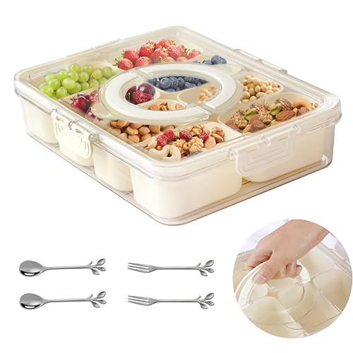 Atildp Snackle Box Container: Divided Serving Tray with Lid and Handle, Includes 8 Compartments for Dry Fruit Snack Box, Portable Fruit Tray Great for Kitchen, Party, Picnic, Travel | Amazon (US)