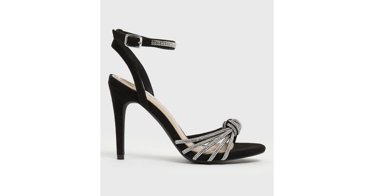 Little Mistress Black Diamanté Knot Stiletto Heel Sandals | New Look | New Look (UK)