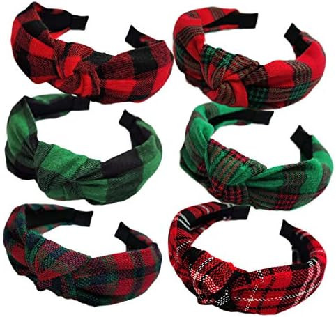 KizBruo 6PCs Christmas Knotted Plaid Headbands Fashion Vintage Turban Hair Band Retro Wide Headba... | Amazon (US)