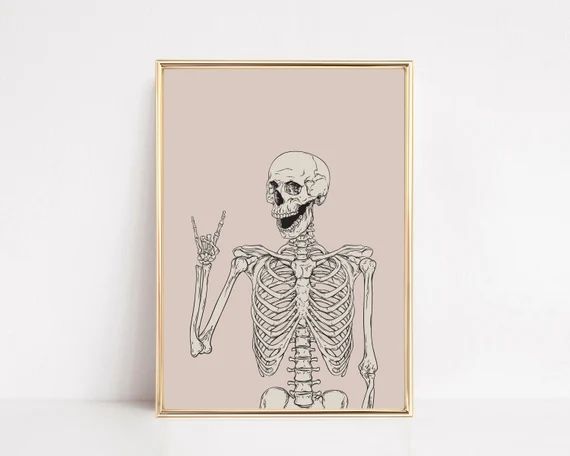 Pastel Halloween Decor  Pink Skeleton Print  Cute Halloween - Etsy | Etsy (US)