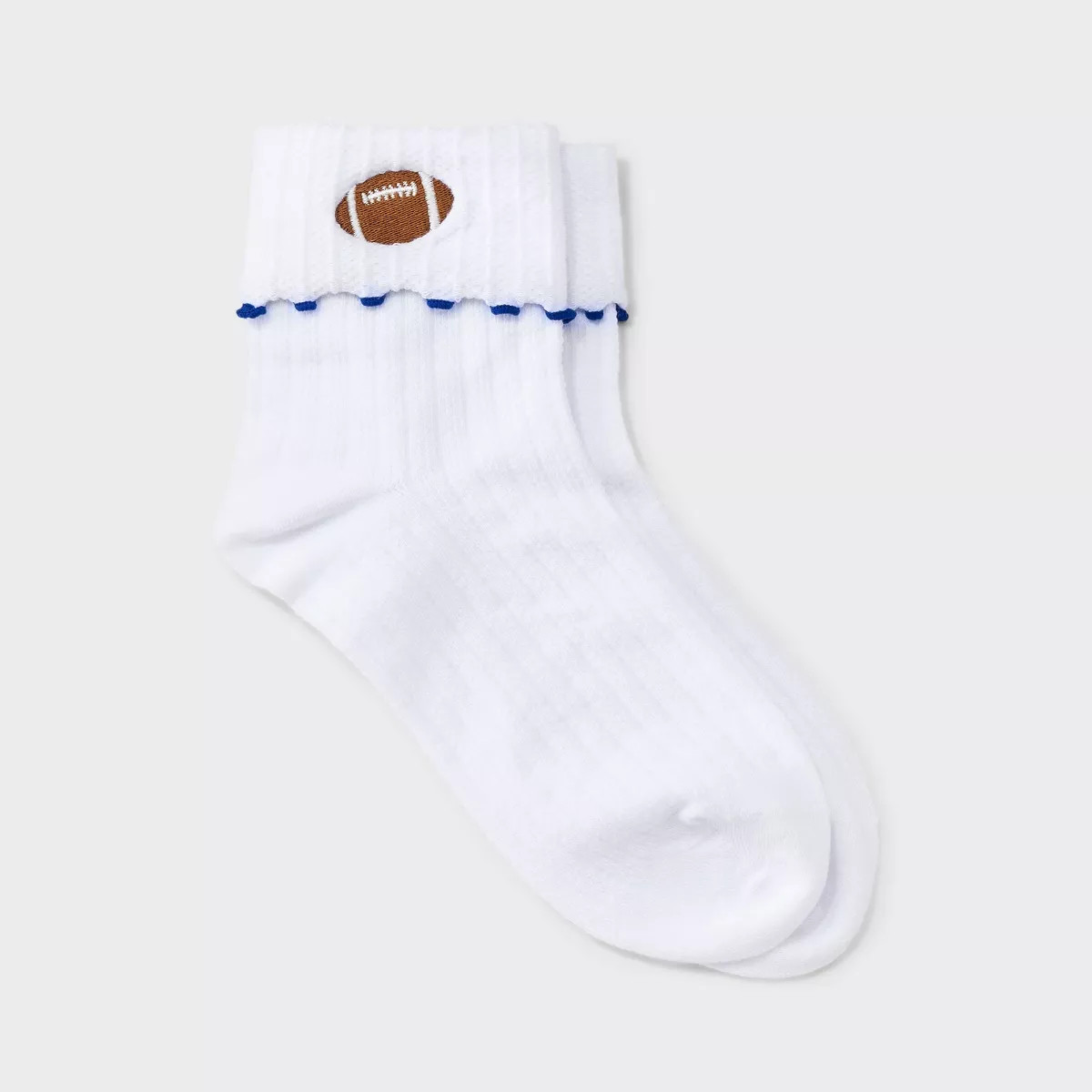 Women's Game Day Embroidered Football Pointelle Bobby Socks with Lettuce Edge Cuff - Wild Fable... | Target