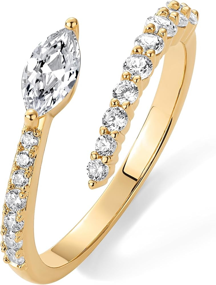 PAVOI 14K Gold Plated Cubic Zirconia Crossover Stackable Ring for Women | Marquise CZ Open Twist ... | Amazon (US)