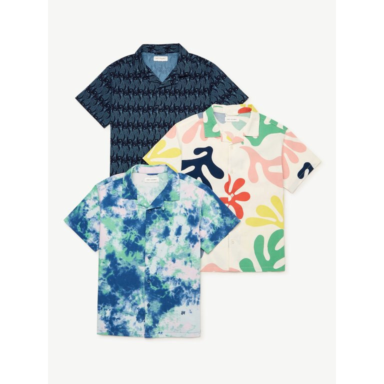 Free Assembly Boys Short Sleeve Print Seersucker Camp Shirt, 3-Pack, Sizes 4-18 | Walmart (US)