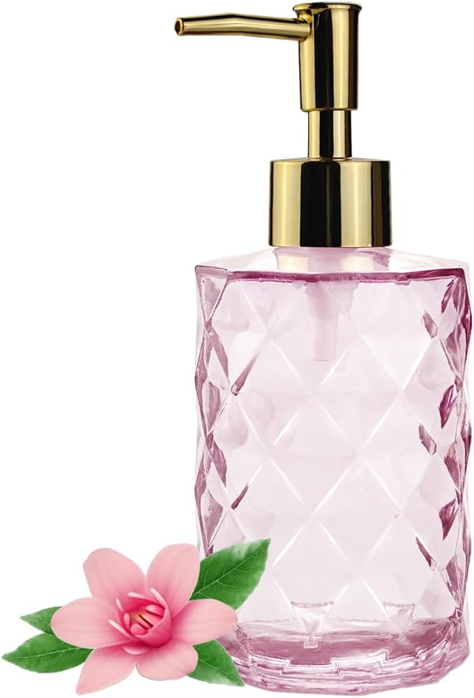 Pink Soap Dispenser with Gold Plastic Pump, Soap Dispensers Pink for Bathroom, Pink Hand Soap Dispenser Christmas Decorations, Dish Dispenser Bottle for Kitchen Sink | Amazon (US)