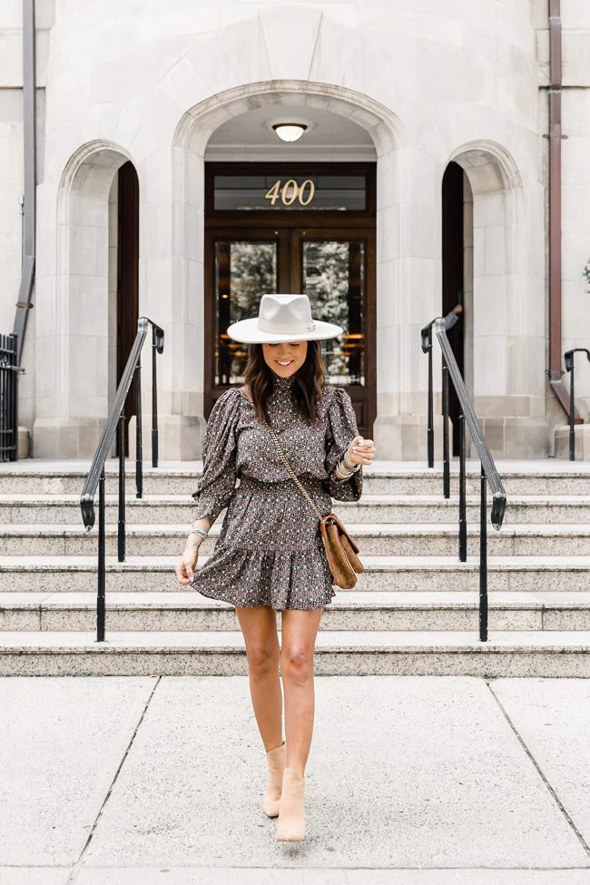 LIVING MY BEST STYLE X PINK LILY Sullivan Square Mock Neck Floral Olive Dress | The Pink Lily Boutique