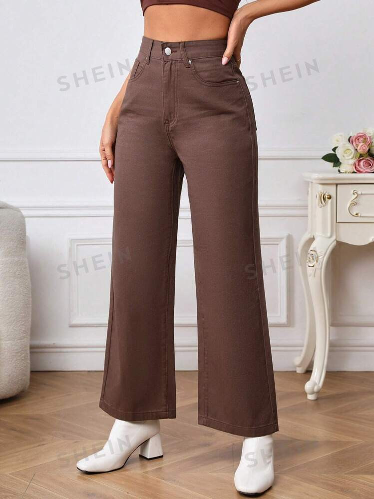 SHEIN Frenchy Solid Wide Leg Jeans | SHEIN