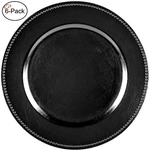 Tiger Chef Black Charger Plates Beaded Dinner Chargers Round 13-inch (6-Pack) | Amazon (US)