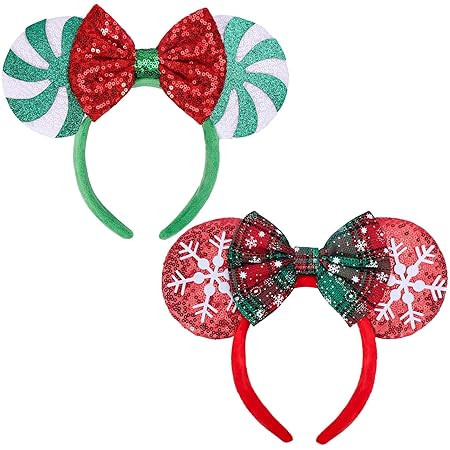 Christmas Mouse Ears Headbands, 2 PCS Christmas Ears for Adult Women Kids, Sequin Headbands for C... | Amazon (US)