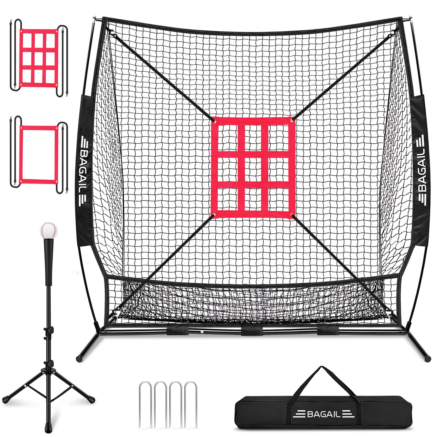 BAGAIL 7x7 ft Baseball & Softball Practice Net with Bow Frame for Batting, Hitting, Pitching, Por... | Amazon (US)