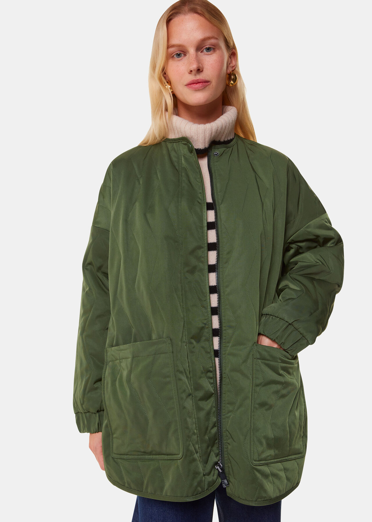 Khaki Esther Quilted Coat | WHISTLES | Whistles UK | | Whistles
