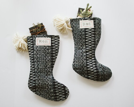 Indigo Hmong Batik Christmas Stockings | Boho Christmas Décor | Modern Bohemian Stocking with Po... | Etsy (US)