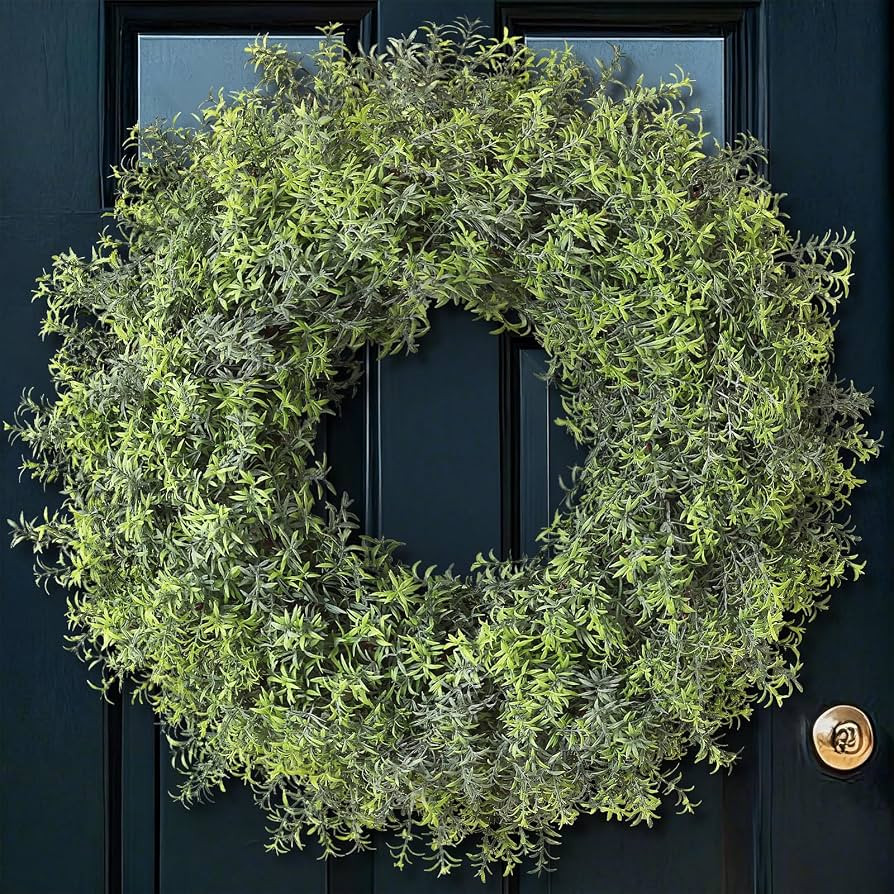 26" Large Artificial Rosemary Wreath for Front Door - UV Resistant Realistic Rosemary Plant, Fake... | Amazon (US)