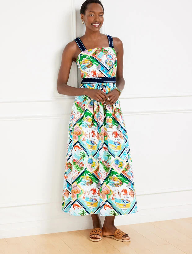 Modern Poplin Fit & Flare Dress - Summer Vista | Talbots