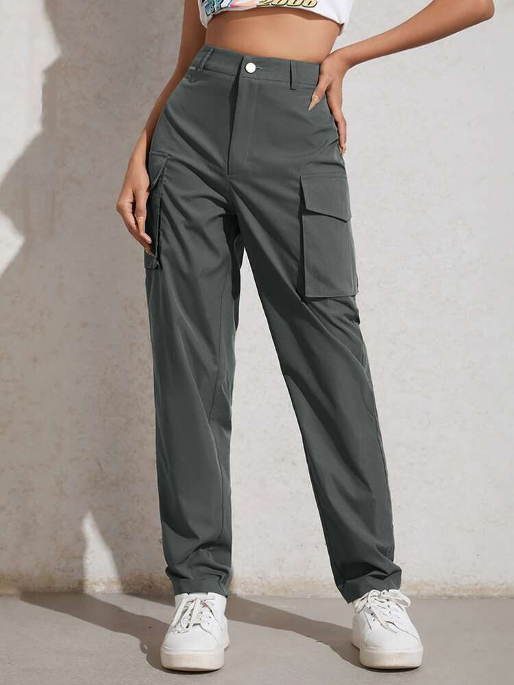 SHEIN Pantaloni vita alta tasca con patta zip | SHEIN