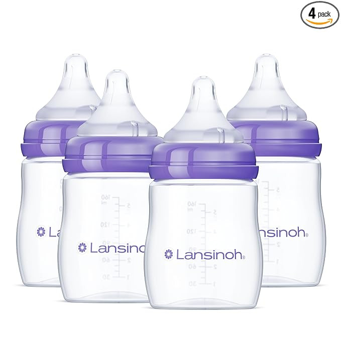 Lansinoh Anti-Colic Baby Bottles for Breastfeeding Babies, 5 Ounces, 4 Count, Includes 4 Slow Flo... | Amazon (US)