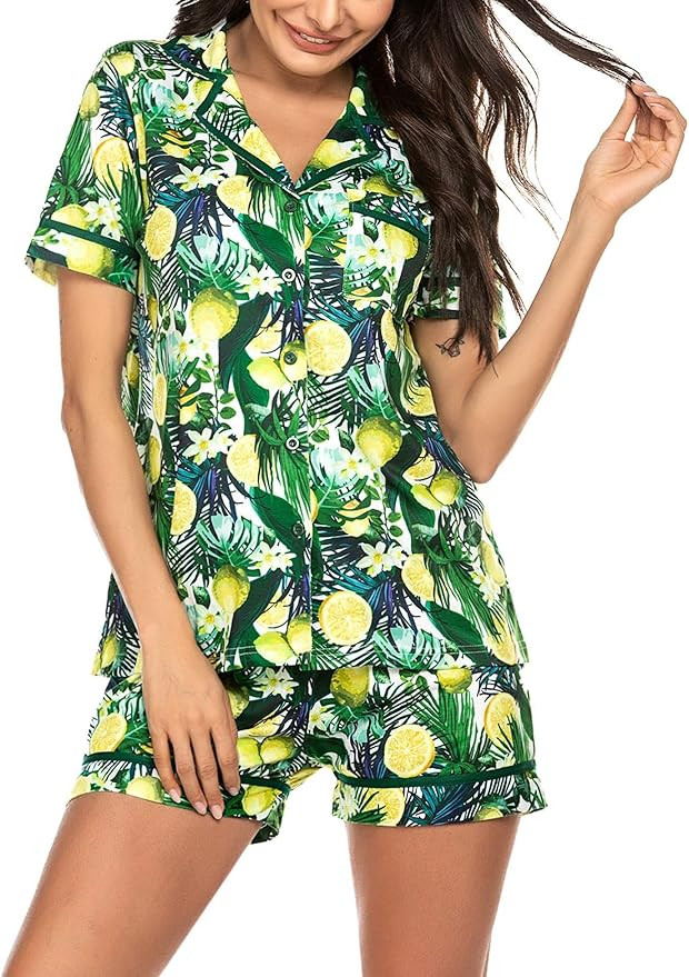 Ekouaer Pajamas Soft Striped Women's Short Sleeve Button Sleepwear Shorts Shirt PJ Set(S-XXL) | Amazon (US)