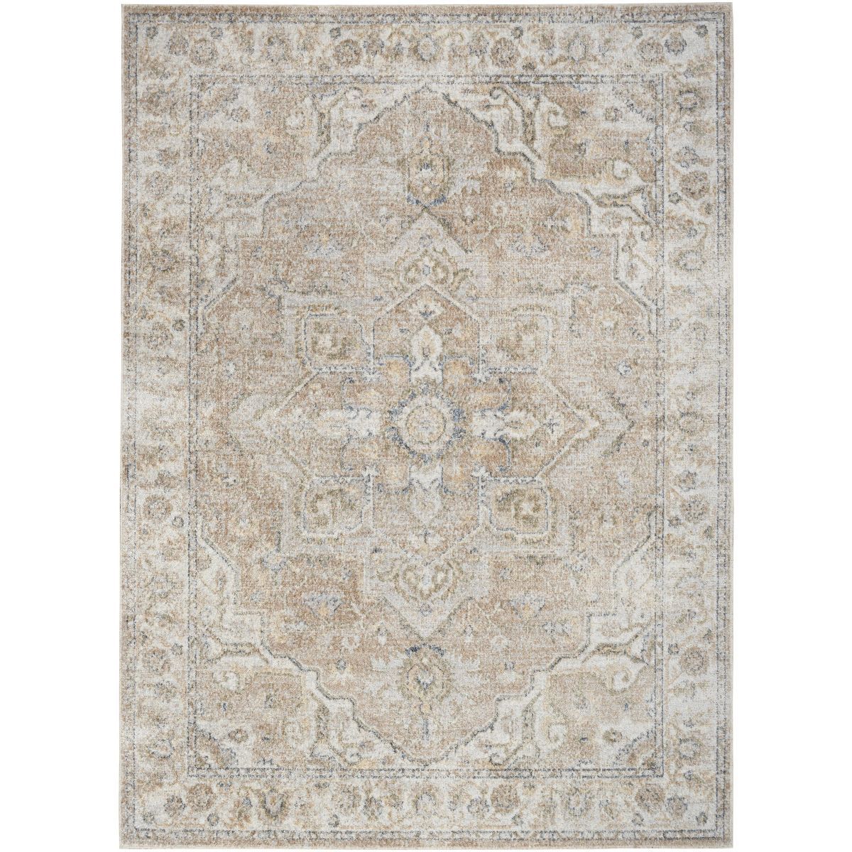 Nourison Astra Machine Washable Vintage Medallion Indoor Rug Beige 5'3" x 7' | Target