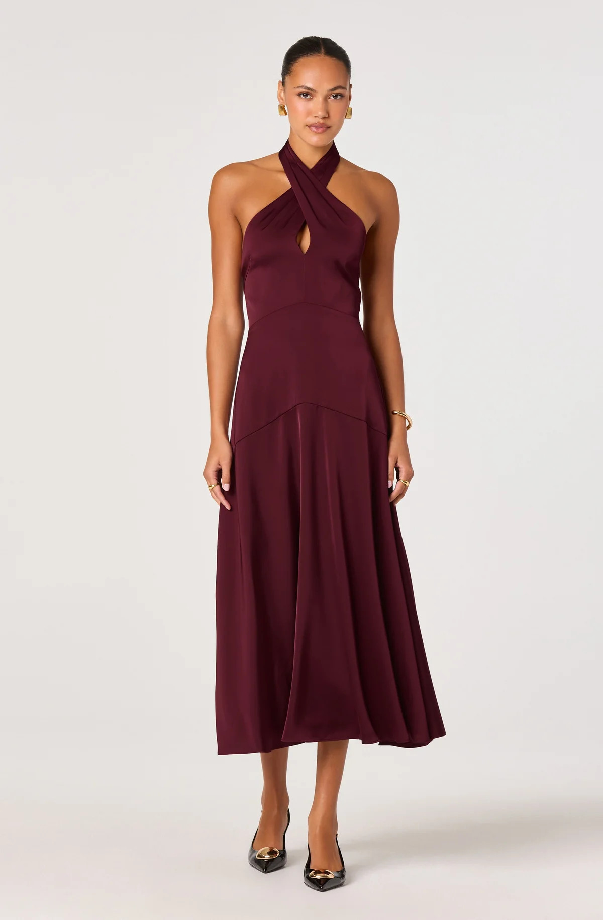Satin Crossover Halter Midi Dress | ASTR The Label (US)