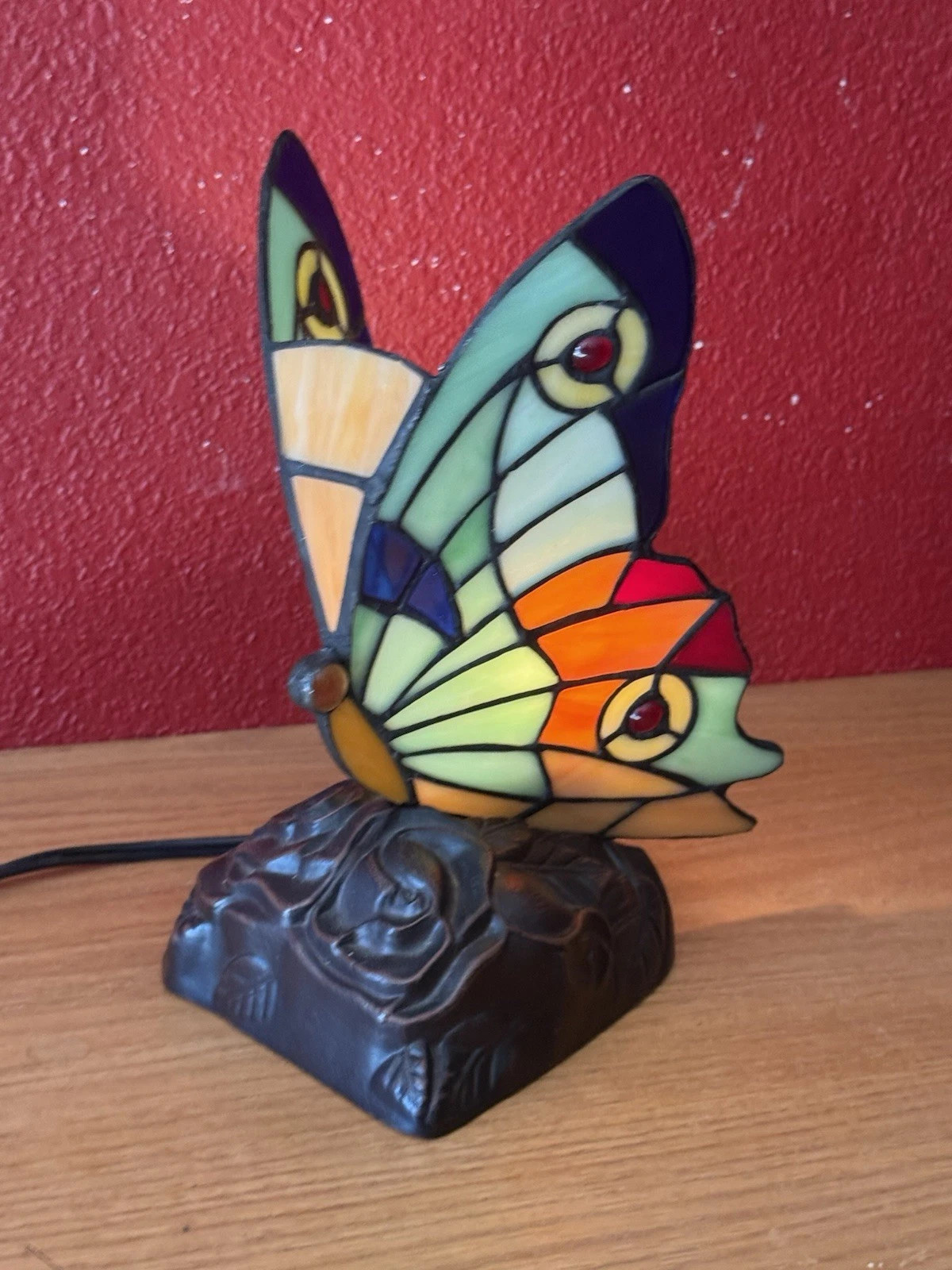 Vintage Tiffany Style Stained Glass Butterfly Table Accent Lamp Night Light 10” | eBay US