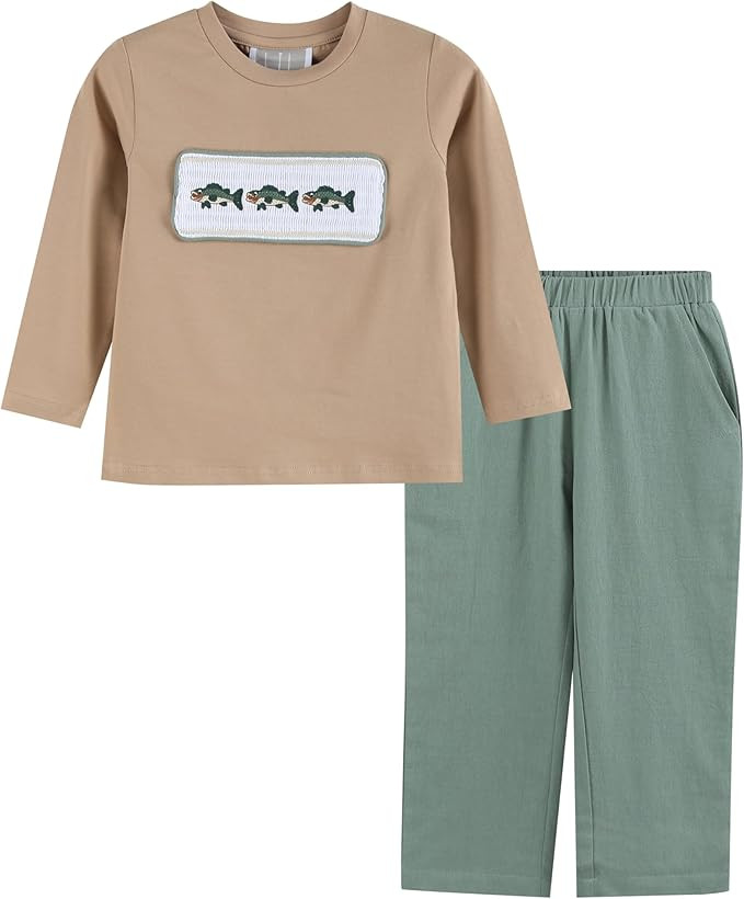 Lil cactus Oyster Brown Big Mouth Bass Smocked Shirt and Pants Set | Amazon (US)
