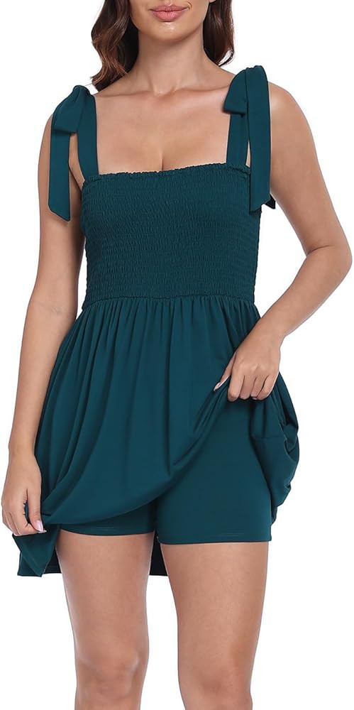 HDE Women's Romper Dress with Built in Shorts Summer Smocked Mini Sundress | Amazon (US)