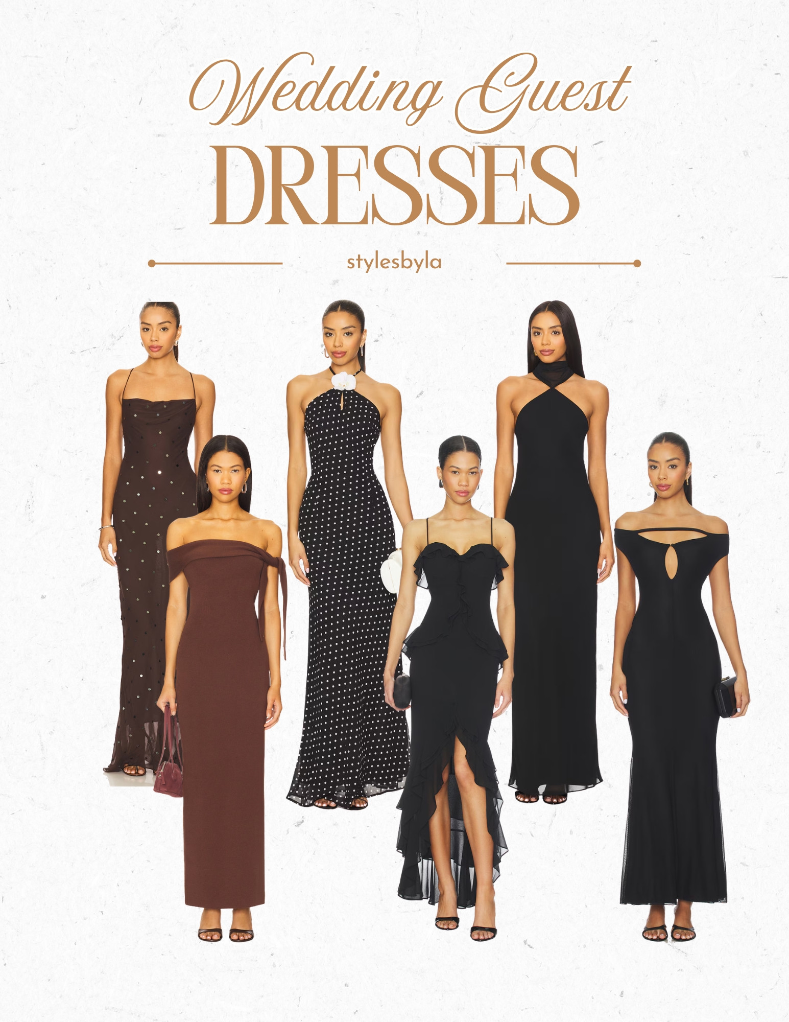 Elevated and timeless ✨ This wedding guest edit features the perfect mix of brown, black, and polka dot maxi dresses for a sophisticated, formal look. Think flattering silhouettes, flowy fabrics, and effortlessly chic styles that work for everything from outdoor ceremonies to evening receptions. Neutral tones keep it classic while subtle prints add the perfect touch of personality. Pair with delicate heels and gold jewelry for a polished finish 🤎🖤 

 #LTKootd #LTKSeasonal #LTKWedding