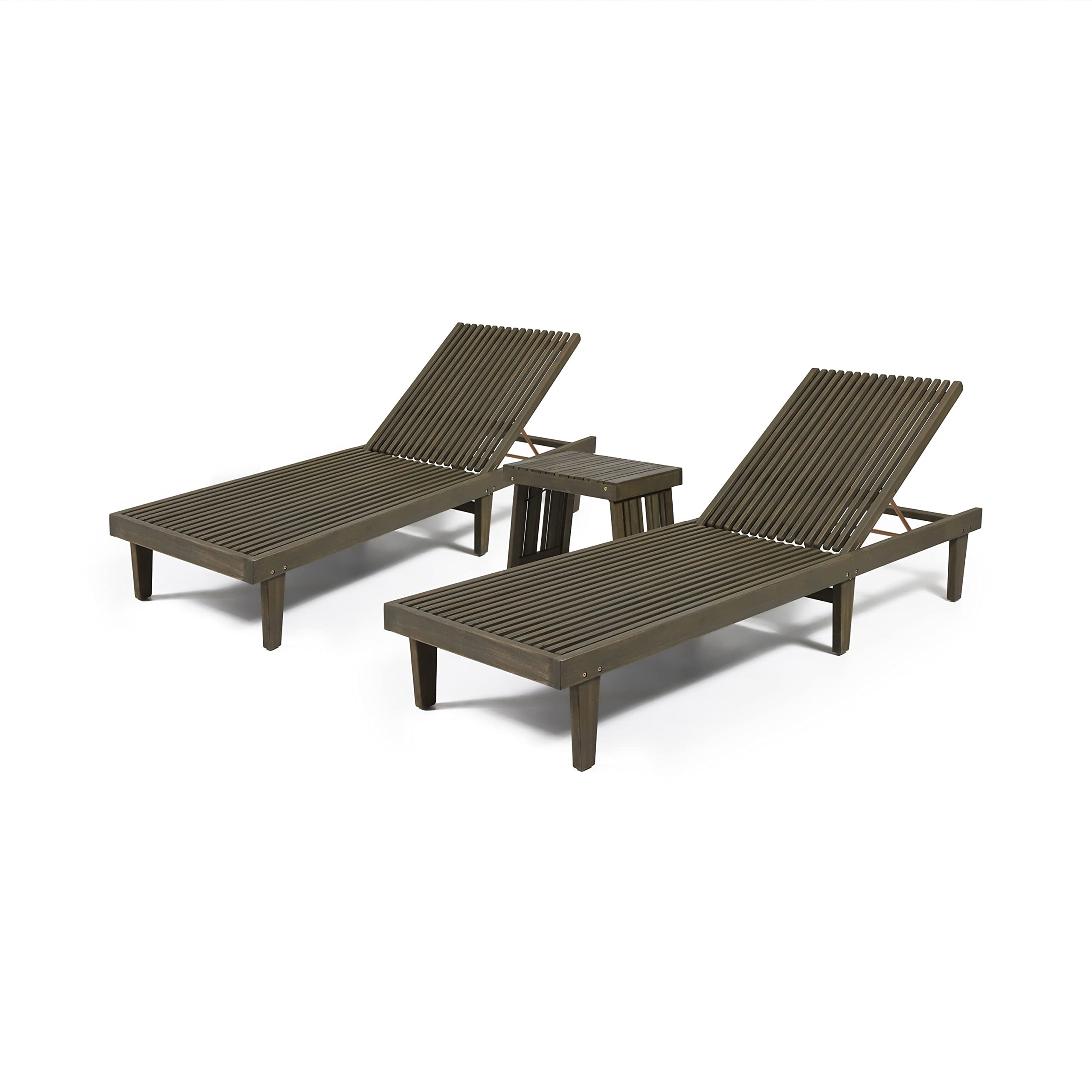 Christopher Knight Home Terence Outdoor Acacia Wood Chaise Lounge Set, Gray Finish | Amazon (US)