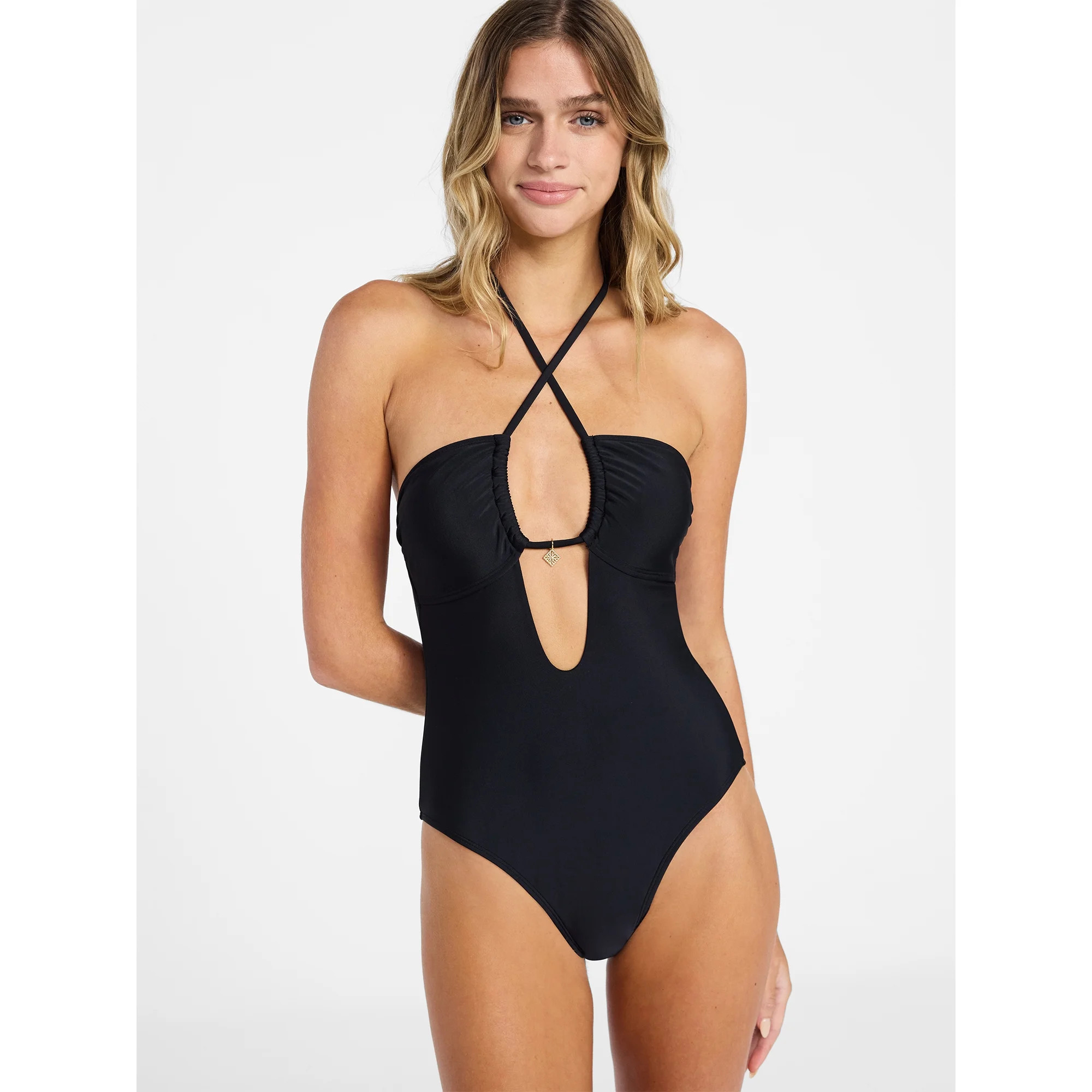 No Boundaries Keyhole Halter One-Piece Swimsuit, Women’s XXS-XXL | Walmart (US)