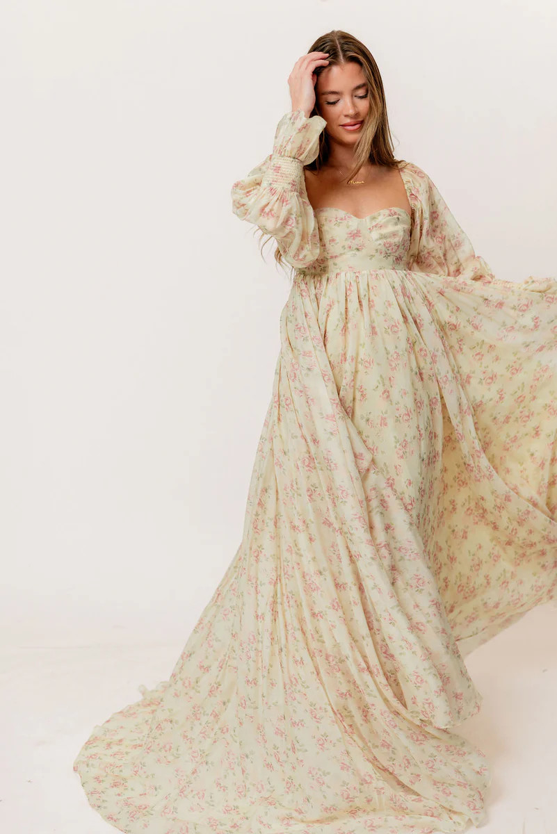 Delilah Maxi Dress with Train in Vintage Floral - Bump Friendly *2/9 P | Worth Collective