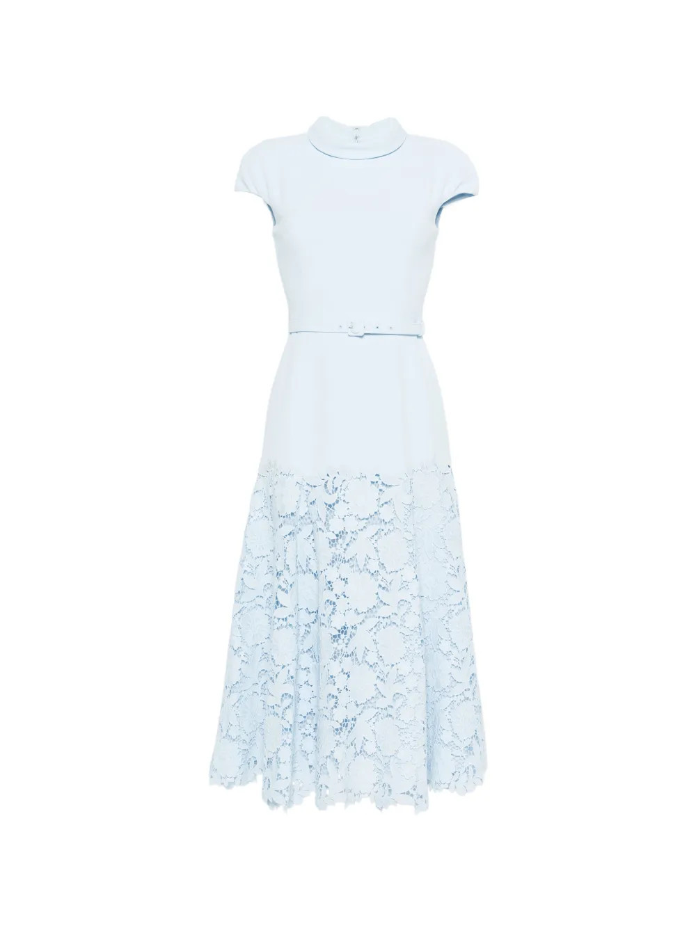Self-Portrait lace belt midi dress - Blue | Farfetch Global