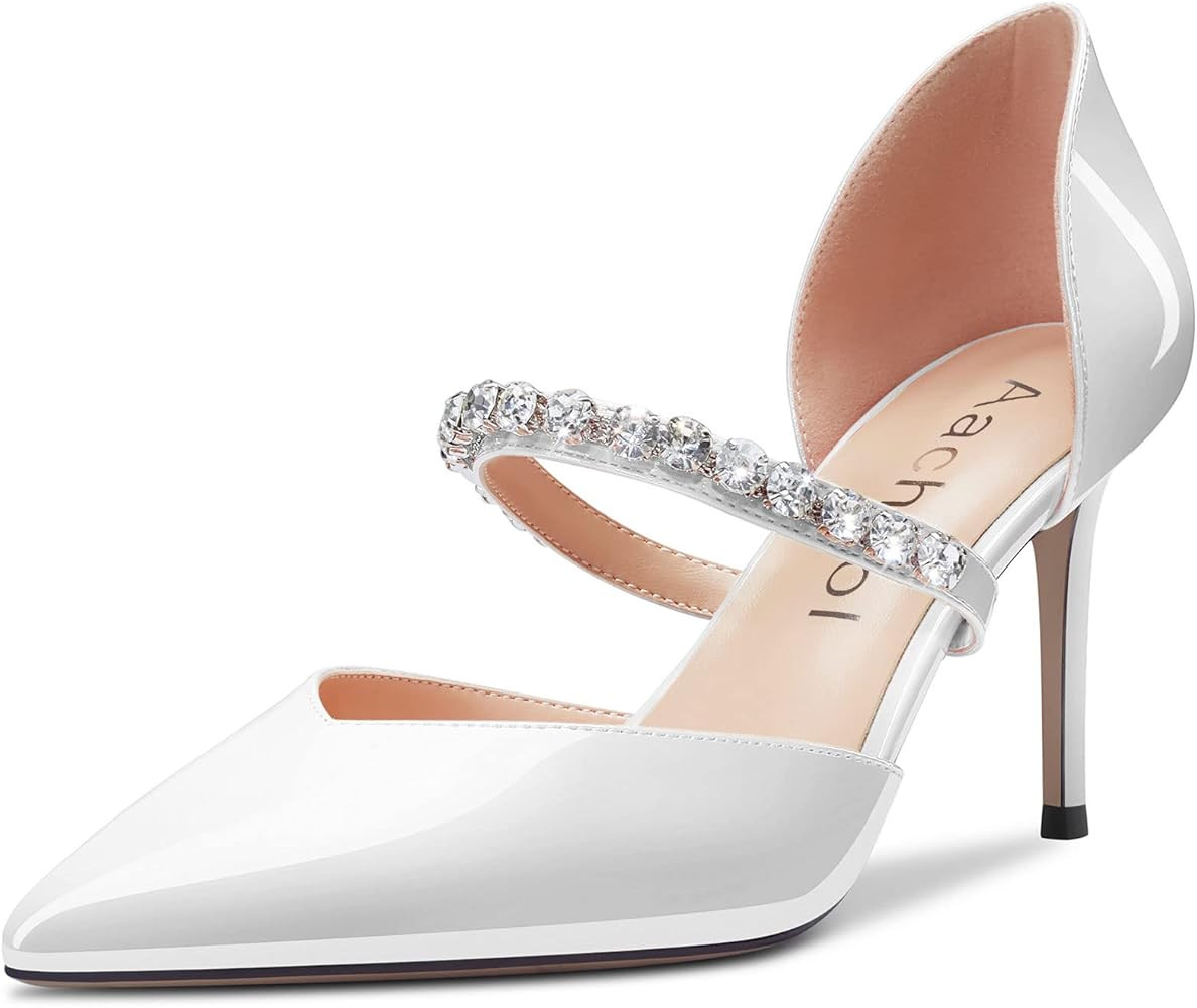 Aachcol Women Stiletto Mid High Heel Pumps Mary Jane Two-Piece Pointed Toe Dress Shoes Office Par... | Amazon (US)